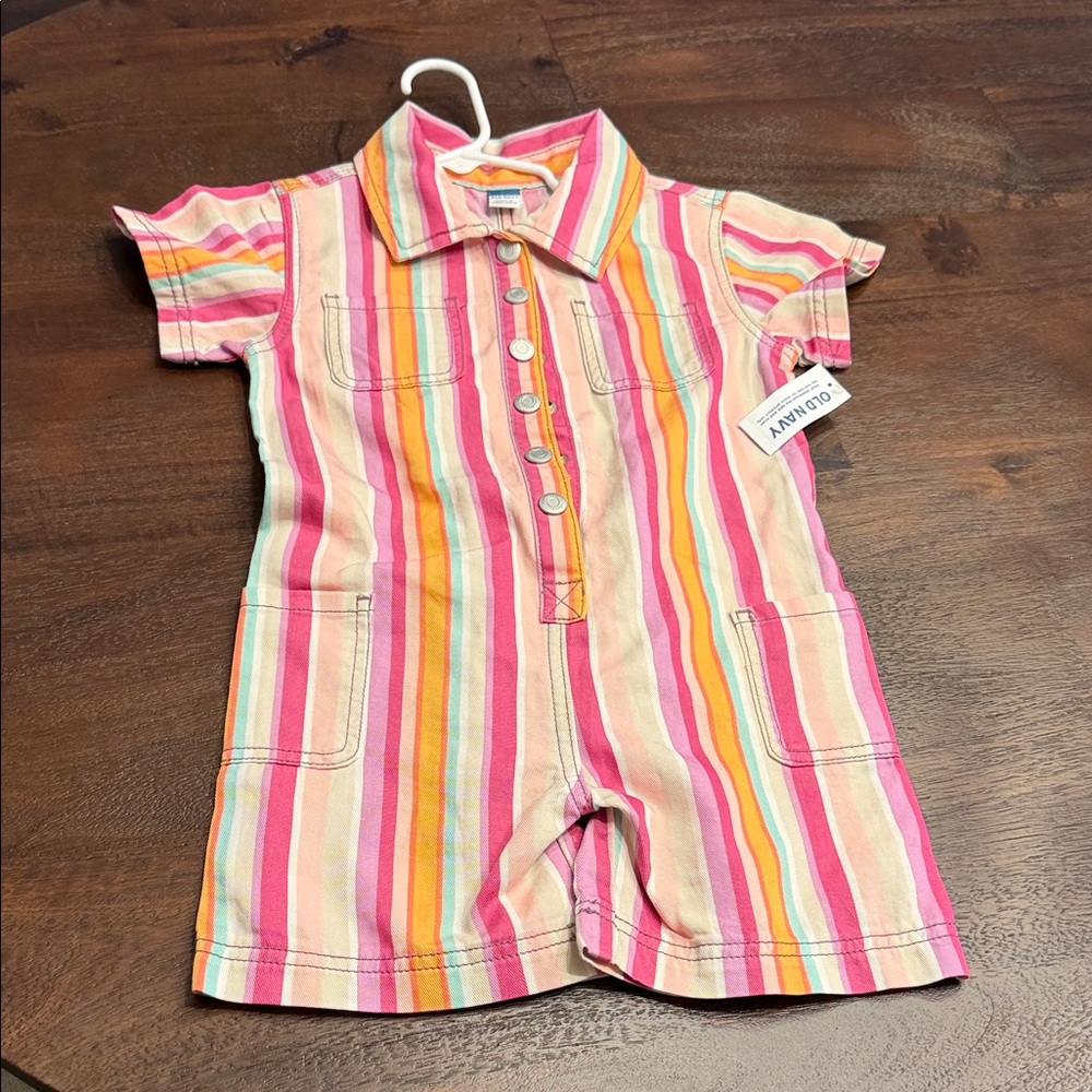 Old Navy Pink Orange Yellow Aqua Striped Cotton Romper